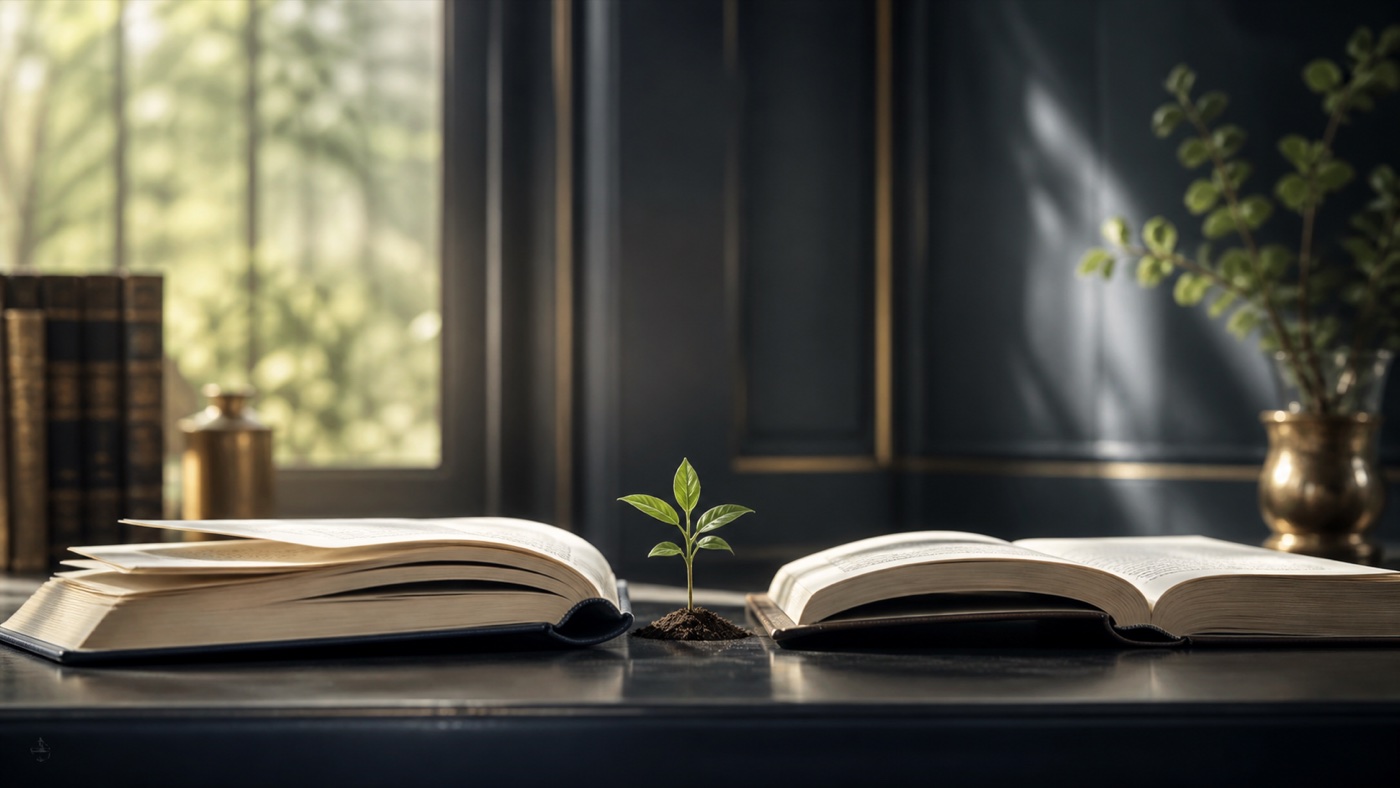Jeune pousse émergeant entre deux livres ouverts